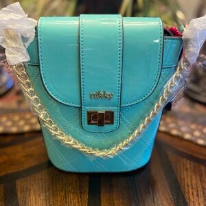 Nikky Turquoise Crossbody Bag with Gold Chain